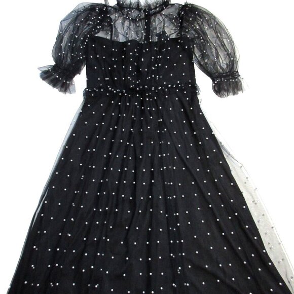 NWT Hunter Bell Bennett in Black Pearl Embellished Mesh Tulle Maxi Dress 12 - Picture 2 of 6